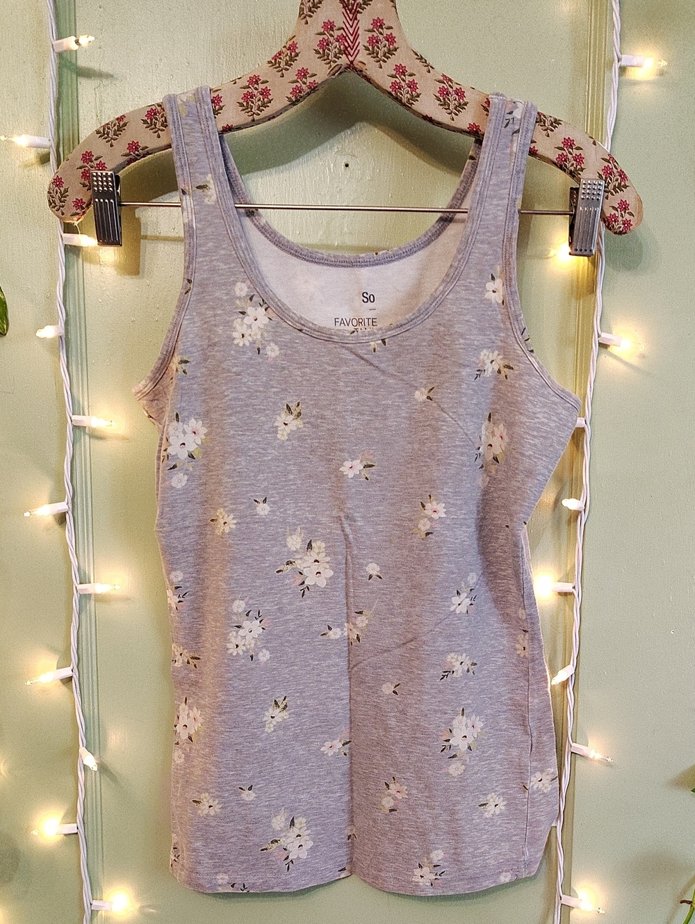 Women's SO Favorite Tank Fitted Grey Floral S